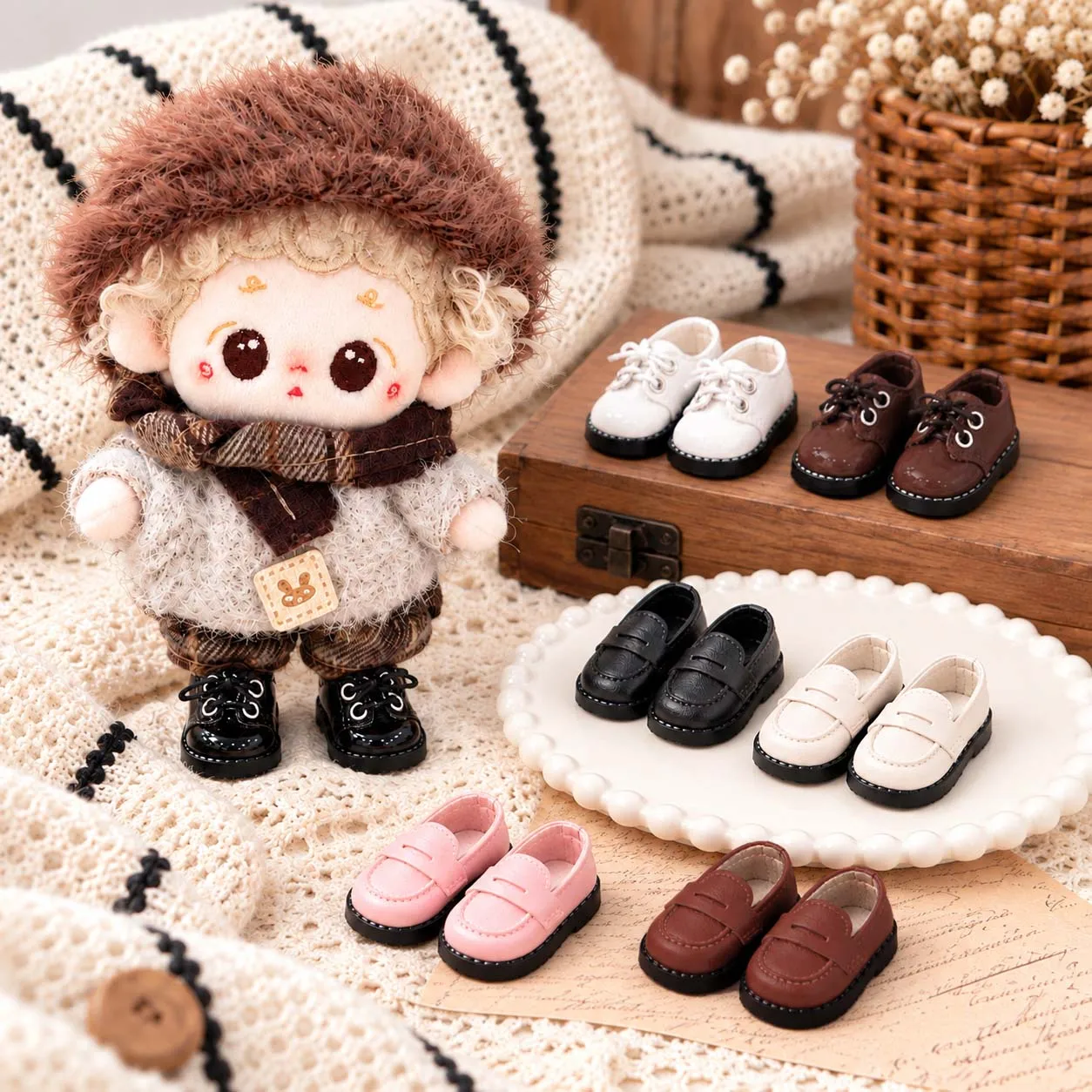 10cm Cotton Doll Shoes for 15-17cm Labubu Mini Lace Up Oxford Shoes Loafers Fashion Doll Footwear Accessories Dress Up Doll Shoe