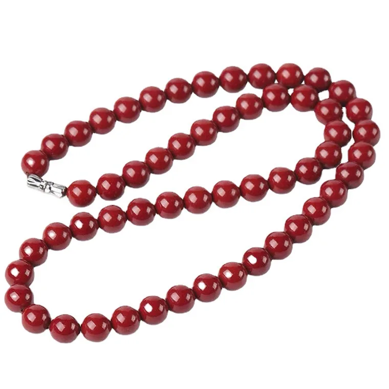 Natural Red Organic Cinnabar Jade Beaded Necklace Women Healing Gemstone Jewelry Genuine Cinnabar Crystals Round Beads Necklaces