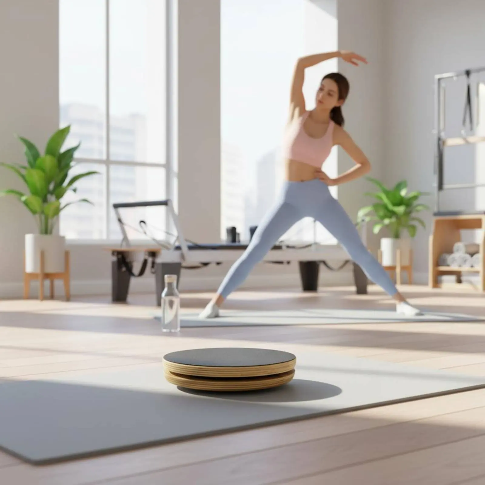 2 Pieces Wooden Pilates Disc Solid Wood Pilates Rotation Board Wooden Exercise Rotator Stretching Rotating Disc for Women