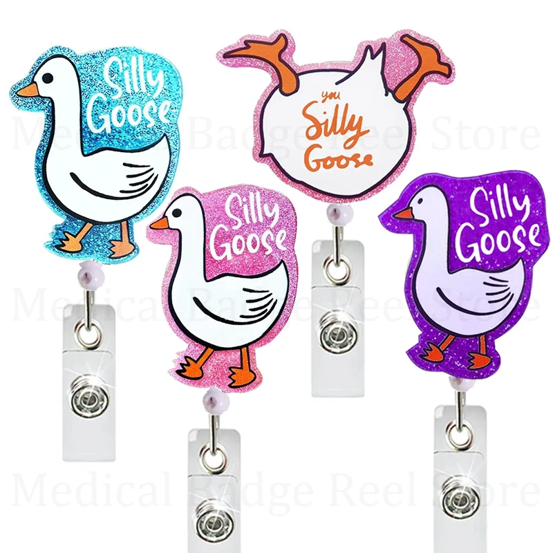 Carretes de insignia de ganso, broches acrílicos bonitos con Clip de cocodrilo giratorio 360, Regalos divertidos para médicos y enfermeras, nuevo