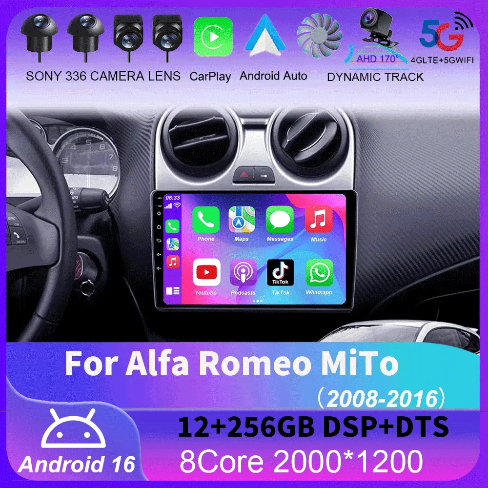 Car Radio For Alfa Romeo MiTo 2008 - 2016 Multimedia Video Player Wireless Carplay And Wireless Android Auto Portable Universal