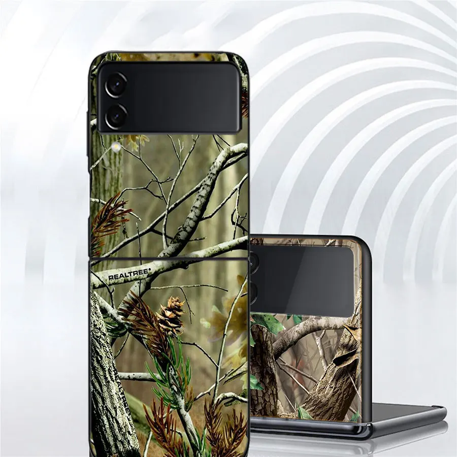 Realtree Real Tree Camo Phone For Samsung Galaxy Z Flip 5 4 3 5G Case Luxury Cover Z Flip 6 5G Black Cases Shell PC Fundas Shock