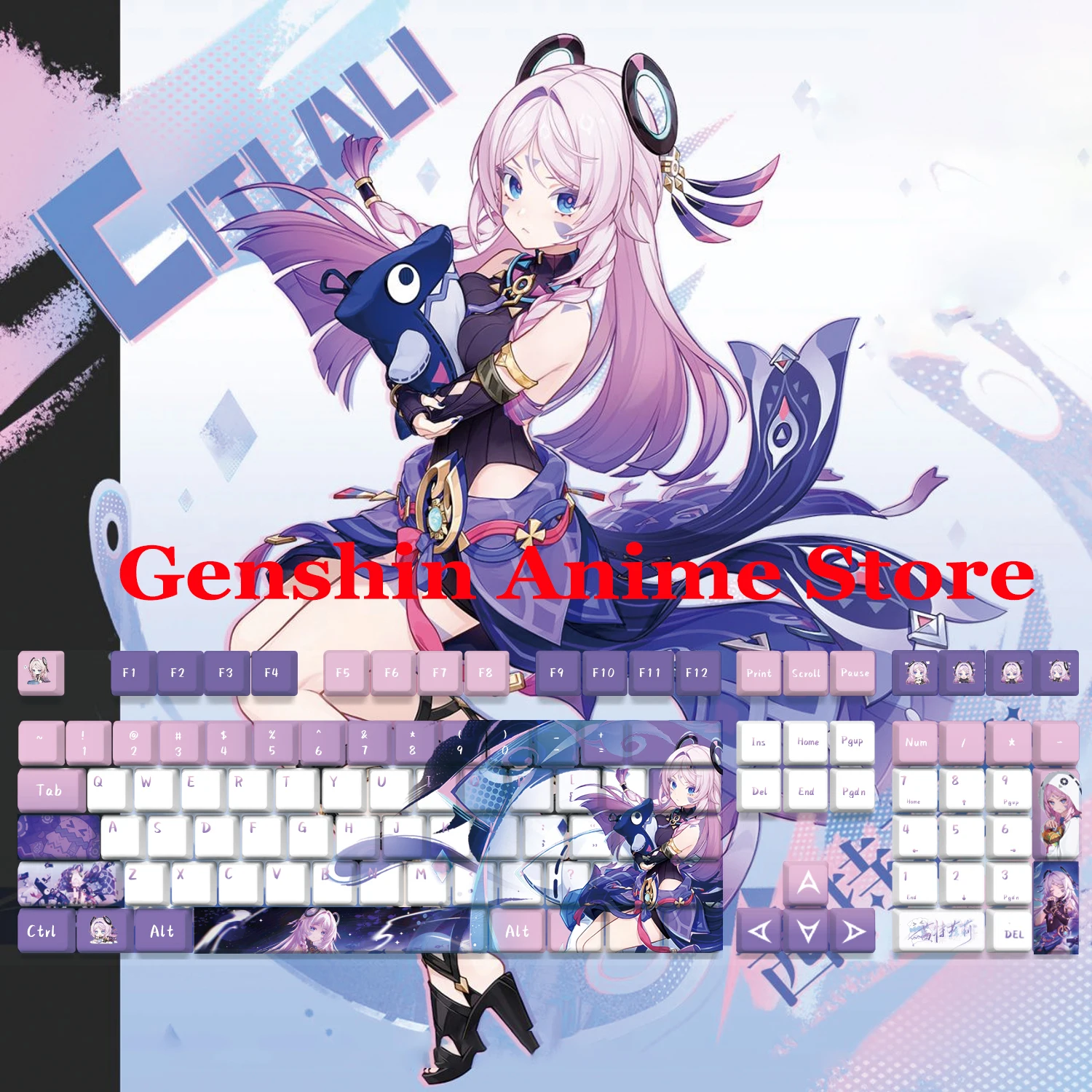 Game Genshin Impact Citlali 128 Key Caps Cosplay Props Axis Side Engraved Mechanicale PBT Kycaps Gaming Tabletop Supplies