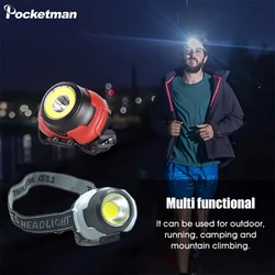 Poderoso COB LED Farol, Super Brilhante, Farol de Emergência, Mini Head Lamp, Night Running, Head Light, Lanterna, AAA