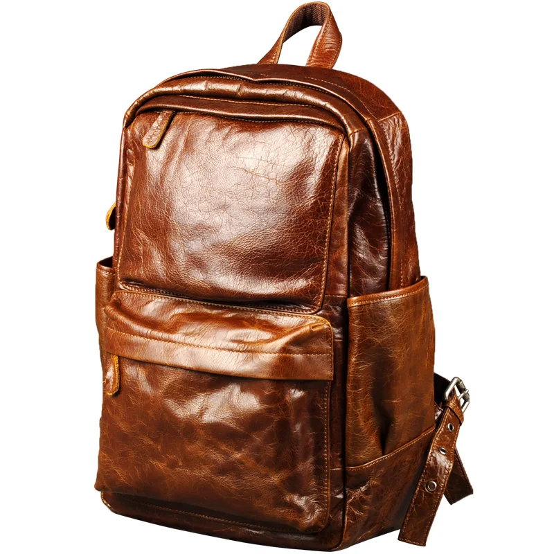 Shoulder Bag Men Genuine Leather Casual Laptop Bag Male Brown Travel Backpack New Retro Oil Wax Leather Trend Top Layer Leather