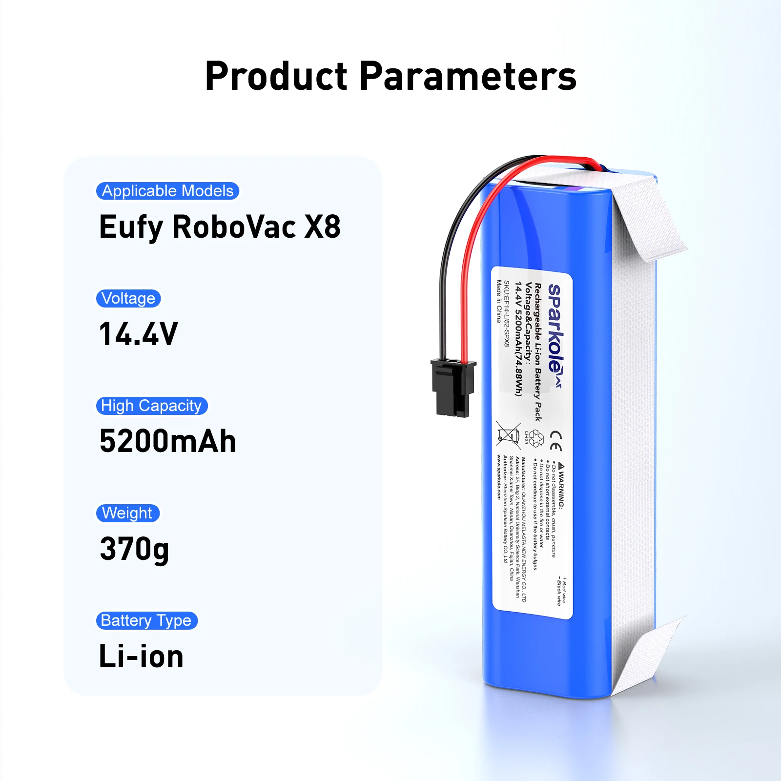 Batería de repuesto de iones de litio Sparkole, 14,4 V, 5200mAh, para Robot aspirador Eufy RoboVac X8 Series X8 Hybrid RoboVac X8 T226X