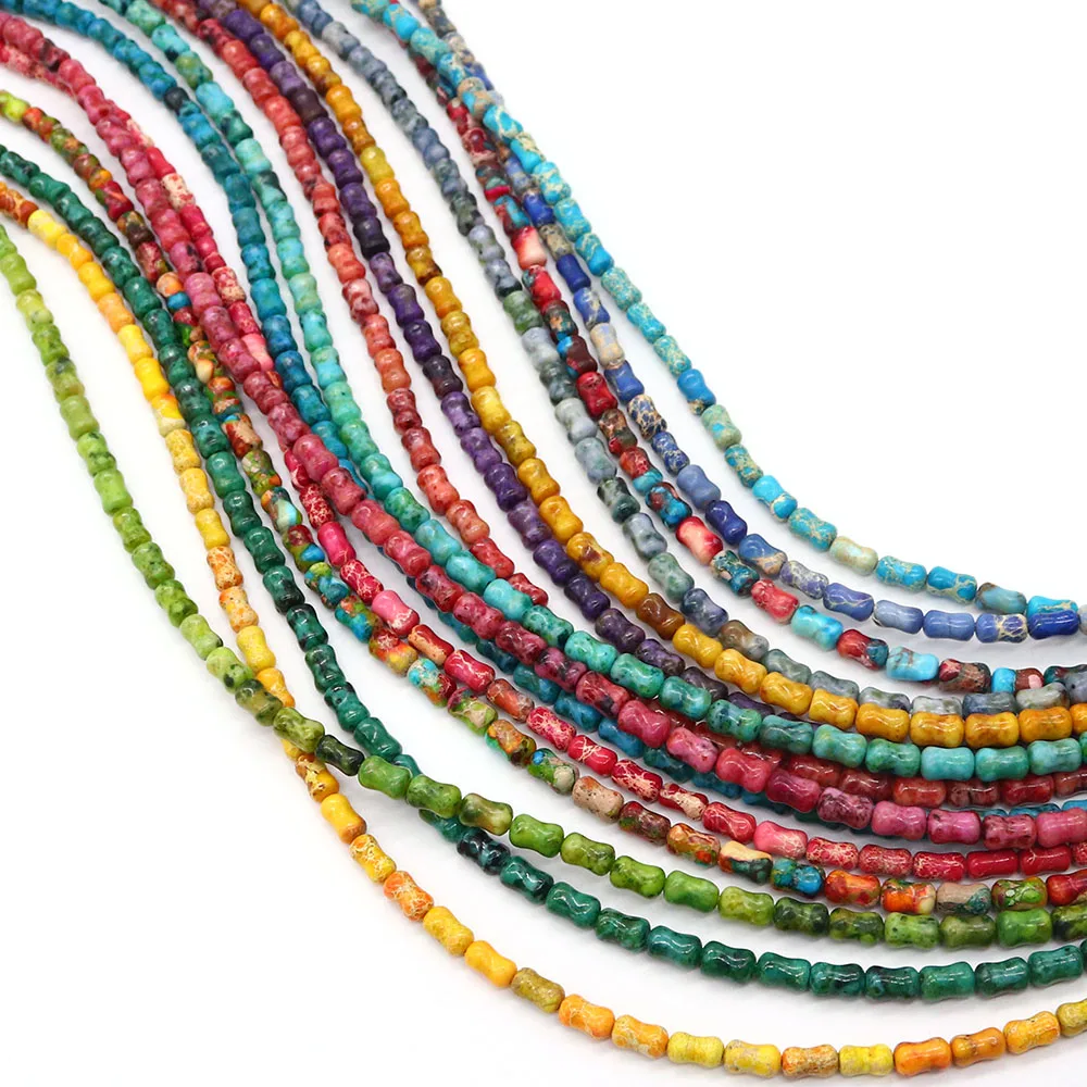 4x6mm Bamboo-Knot Imperial Stone Beads With Oil Painting Texture Semi-Precious Stone Straight-Hole Vintage Necklace Accessory