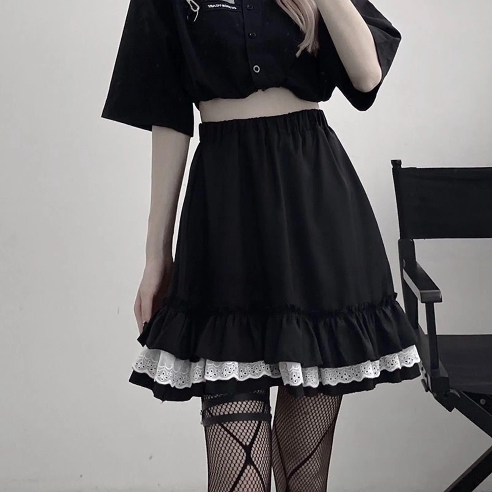 Harajuku Lolita Goth Gothic Lace Ruffle Mini Skirts Womens Harajuku Fairy Grunge Black Sweet Pleated Skirt Japanese Streetwear dutrieux 25 colors summer casual pleated mini skirt hotsweet y2k skirts streetwear gothic matching casual bottoms sexy clothings