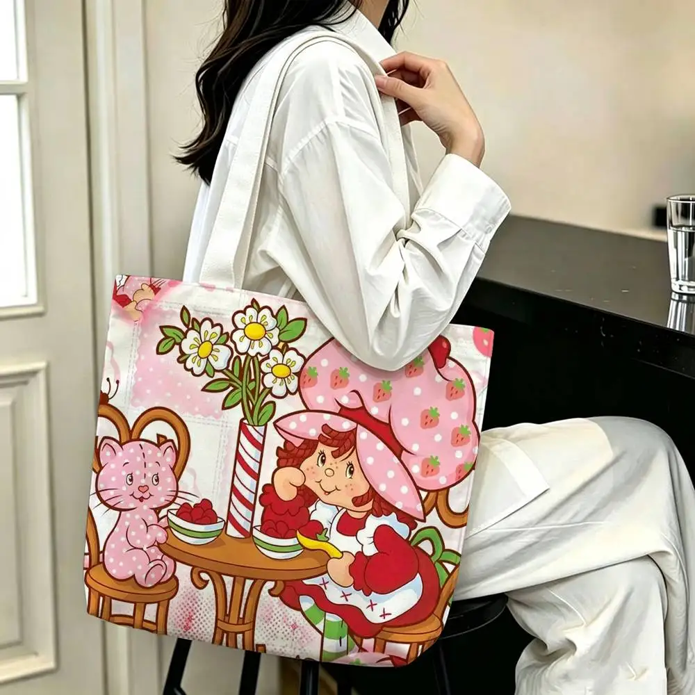 Cute S-Strawberry S-Shortcake-Girl   Printed Canvas Tote Bag Shoulder Bag Commuter Mommy Shopping Bag