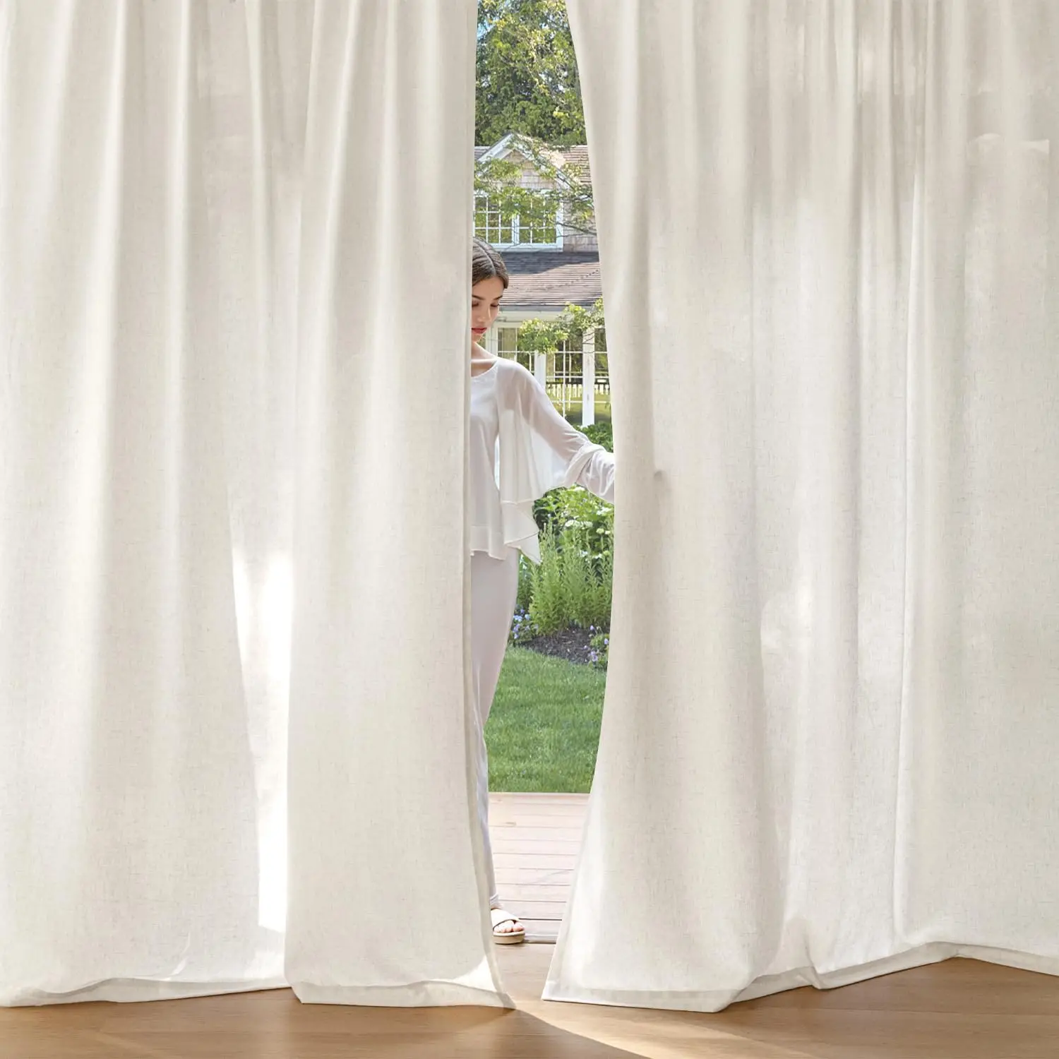

Non-See-Through Privacy Linen Curtains 1 Panels, Light Filtering Window Curtains Farmhouse Textured Back Tab Semi Sheer Drapes