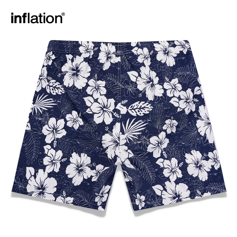 INFLATION Cherry-Blossoms Printed Hawaiian Shorts Men Vacation Style Beach Shorts