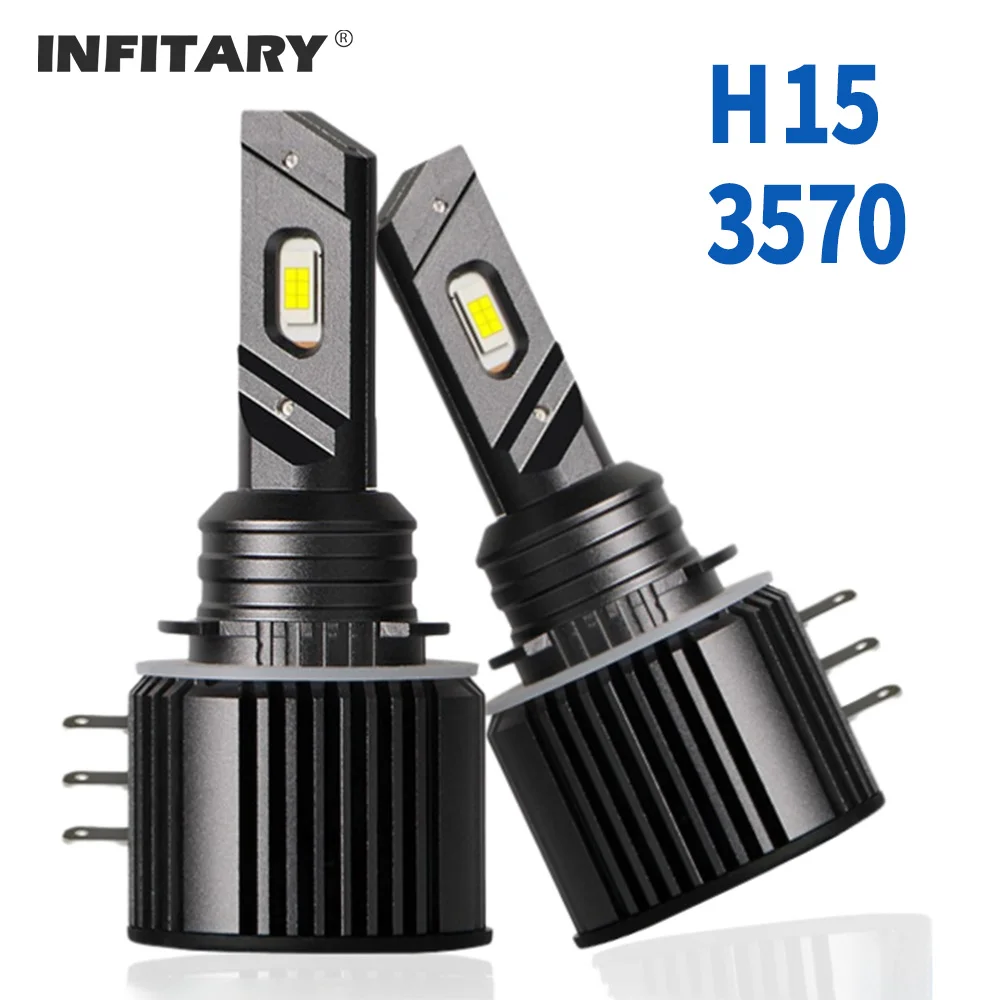 Infitary H15 LED Car Headlight CSP 3570 Bright Lamp High Low Wireless 6000K White DRL Auto Bulb CANBUS Turbo Light Kit for Golf