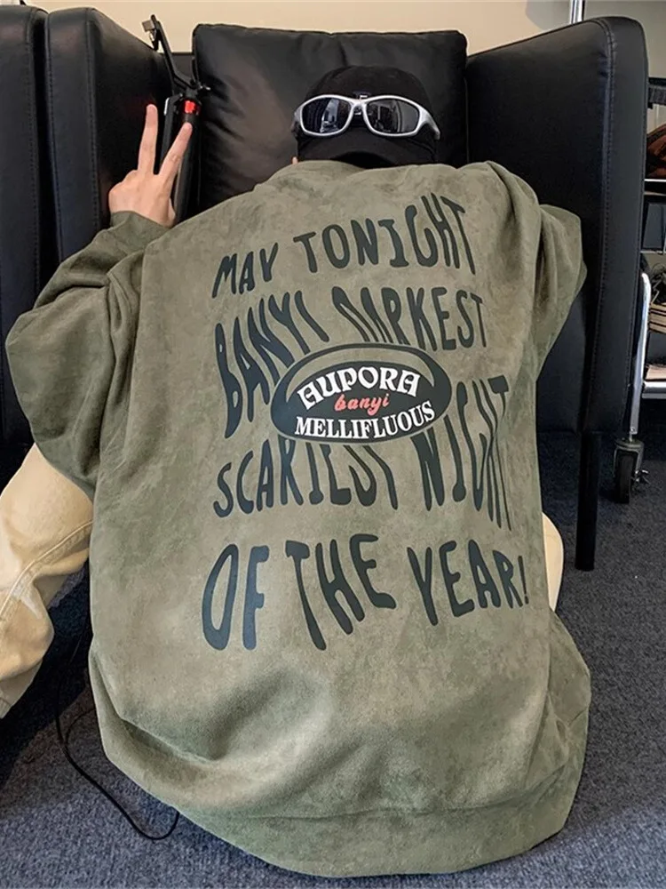 

Мужская толстовка American Sle в стиле ретро из замши с капюшоном, весенне-осенняя, модная, оверсайз, плотная, базовая куртка