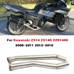 For Kawasaki ZZR1400 Ninja ZX14R 2006-2016 Stainless Mid Link Pipe Muffler Exhaust Pipe ZX-14R ZX 14R Full System Slip On