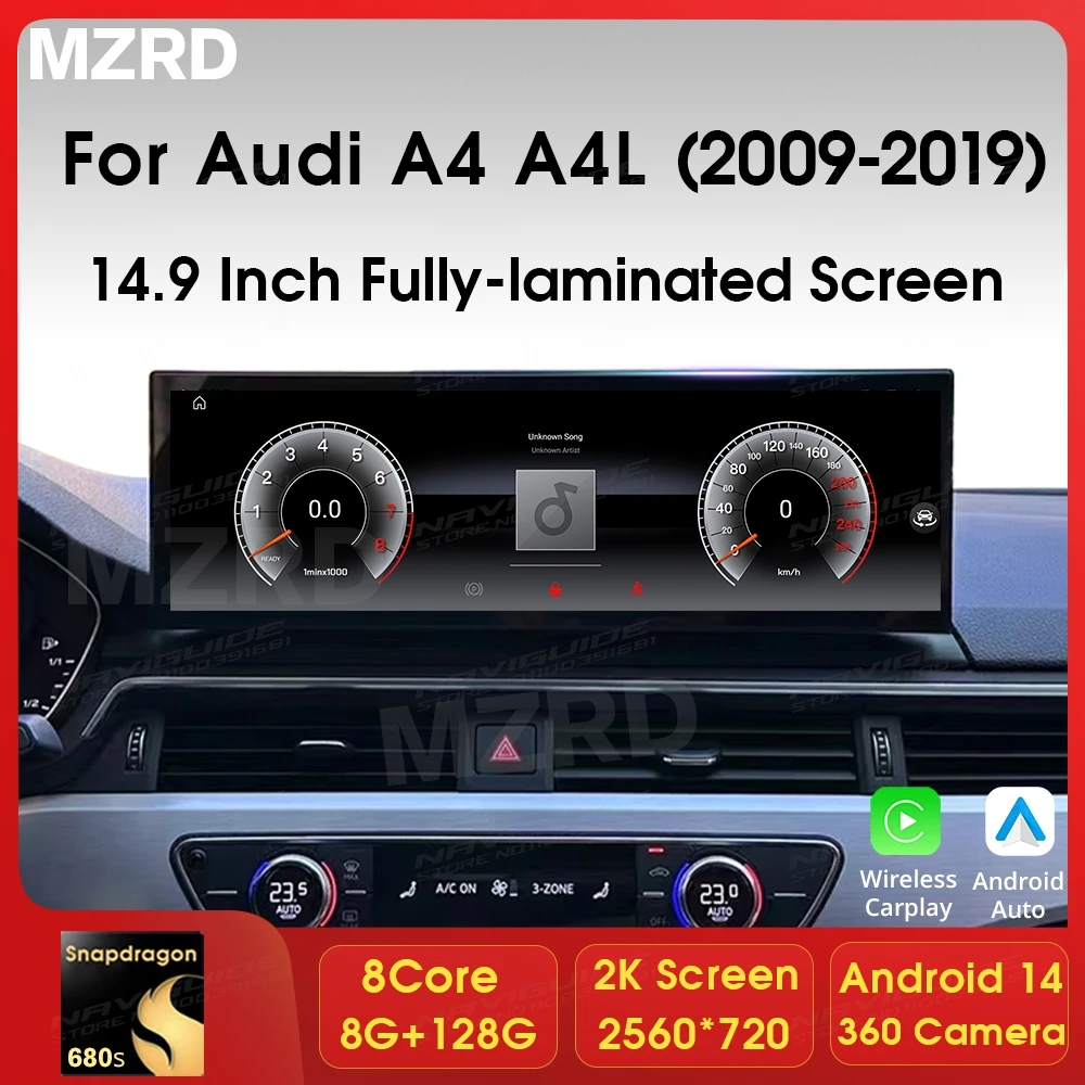 MZRD 10.25'' 14.9'' Android14 Car Multimedia Video Player For Audi A4 A4L A5 LHD 2017-2019 Carpaly Auto GPS Navi 4G WiFi Tools