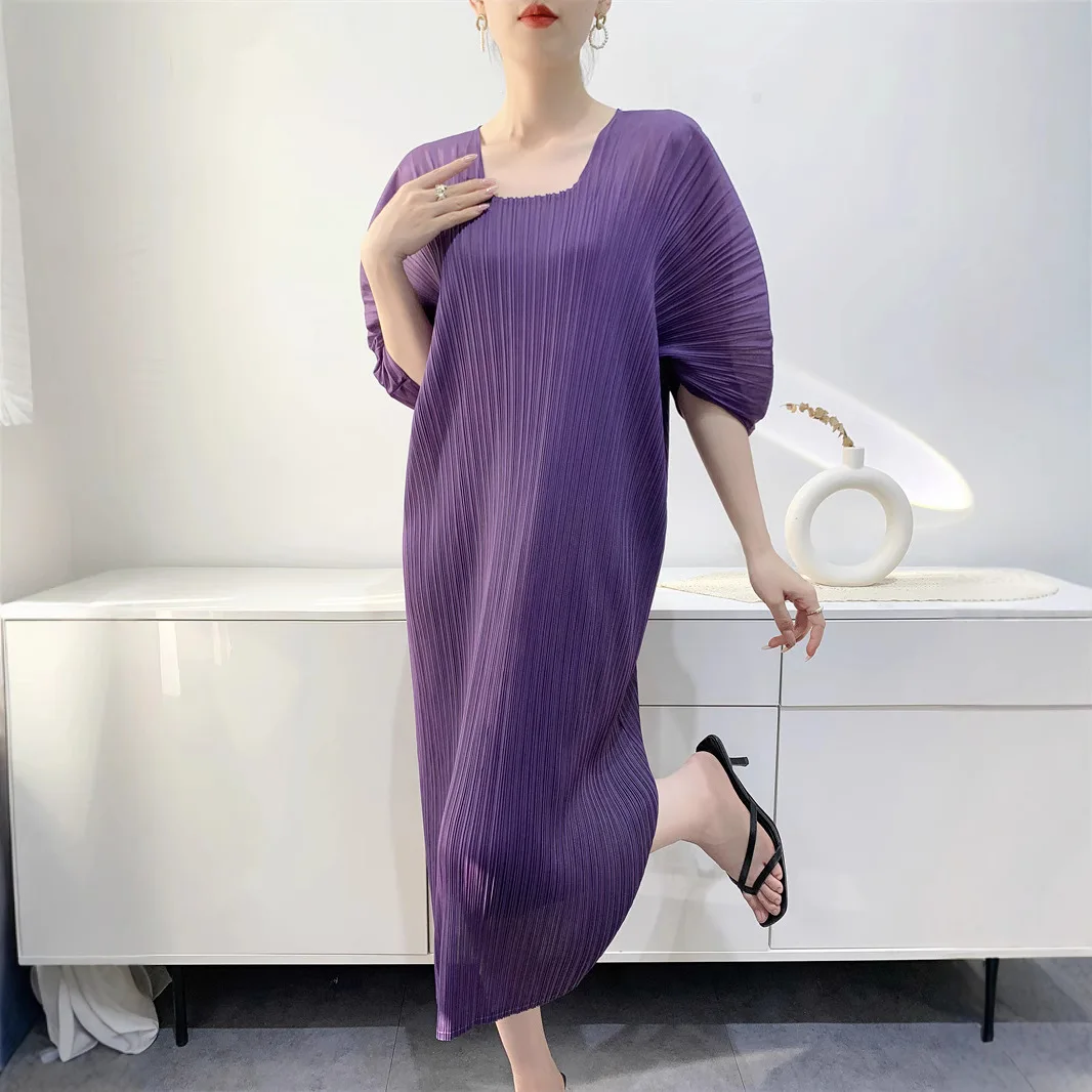 Miyake Solid Color Dress 2025 Spring and Summer New Design Sense of Explosion Bit Comfortable Casual Pleated Loose Lazy Skirt