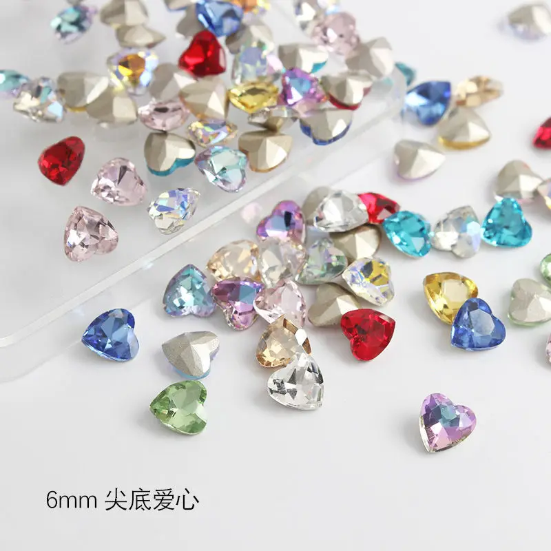 K9 100pcs 6mm Small Heart DIY for phone shell,Nail,Bag,Clothes 3D Diamond Stone Decoration Glitter Manicure Jewelry Accessories