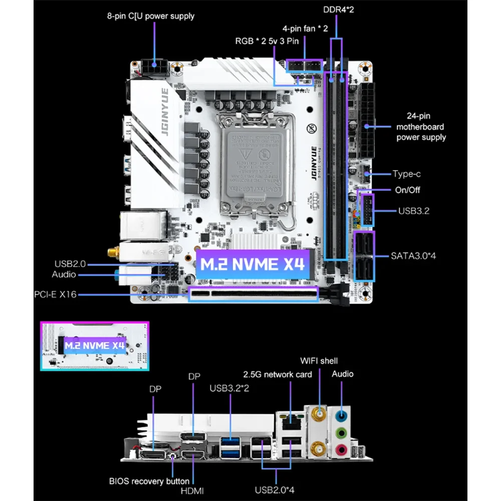 Imagem -06 - Jogo da Placa-mãe do Jogo do Jginyue-b760i Itx i5 12400f Lga1700 2x16gb Apoio Ddr4 Nvme M.2 Sata 3.0 Usb 3.2 Lan 2.5g