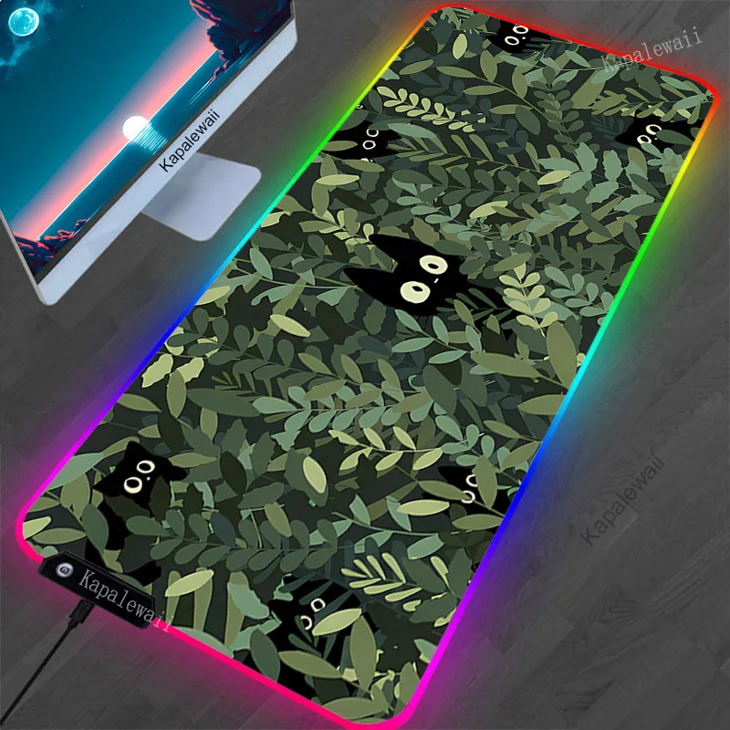 Imagem -02 - Gato Bonito Rgb Mouse Pad Kawaii Planta Led Backlit Teclado Tapetes Protetor de Mesa pc com Tapetes de Mesa Xxl Bonito