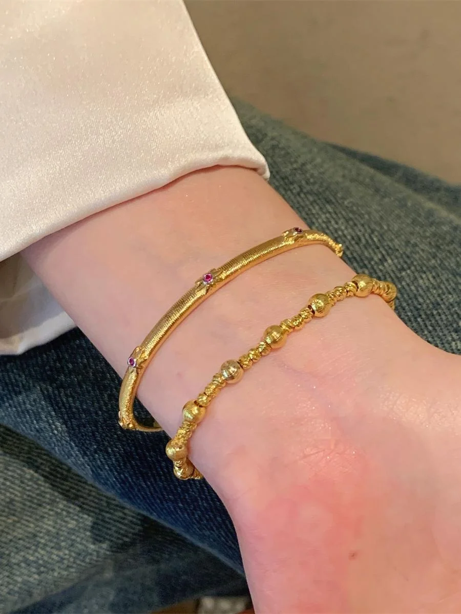 

Metallic Lustered Beads Zircon Bracelet for Women Simple Elegance Trendy Sle Alloy Plated Gold Hand Jewelry Korean Sle