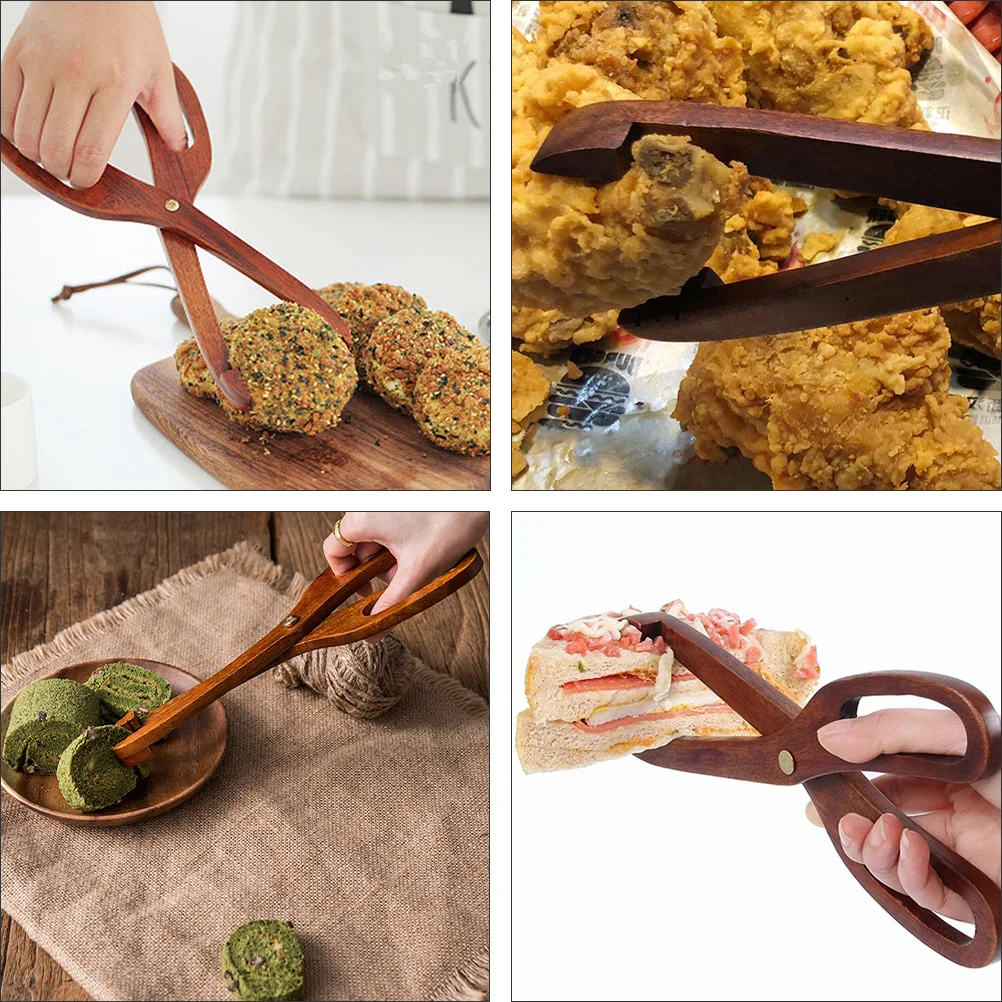 

Wooden Food Clip Safe Design Non Slip Baking Tools Grilled Meat Steaks Bread Cake Clamps Tongs Kitchen Bar Utensils