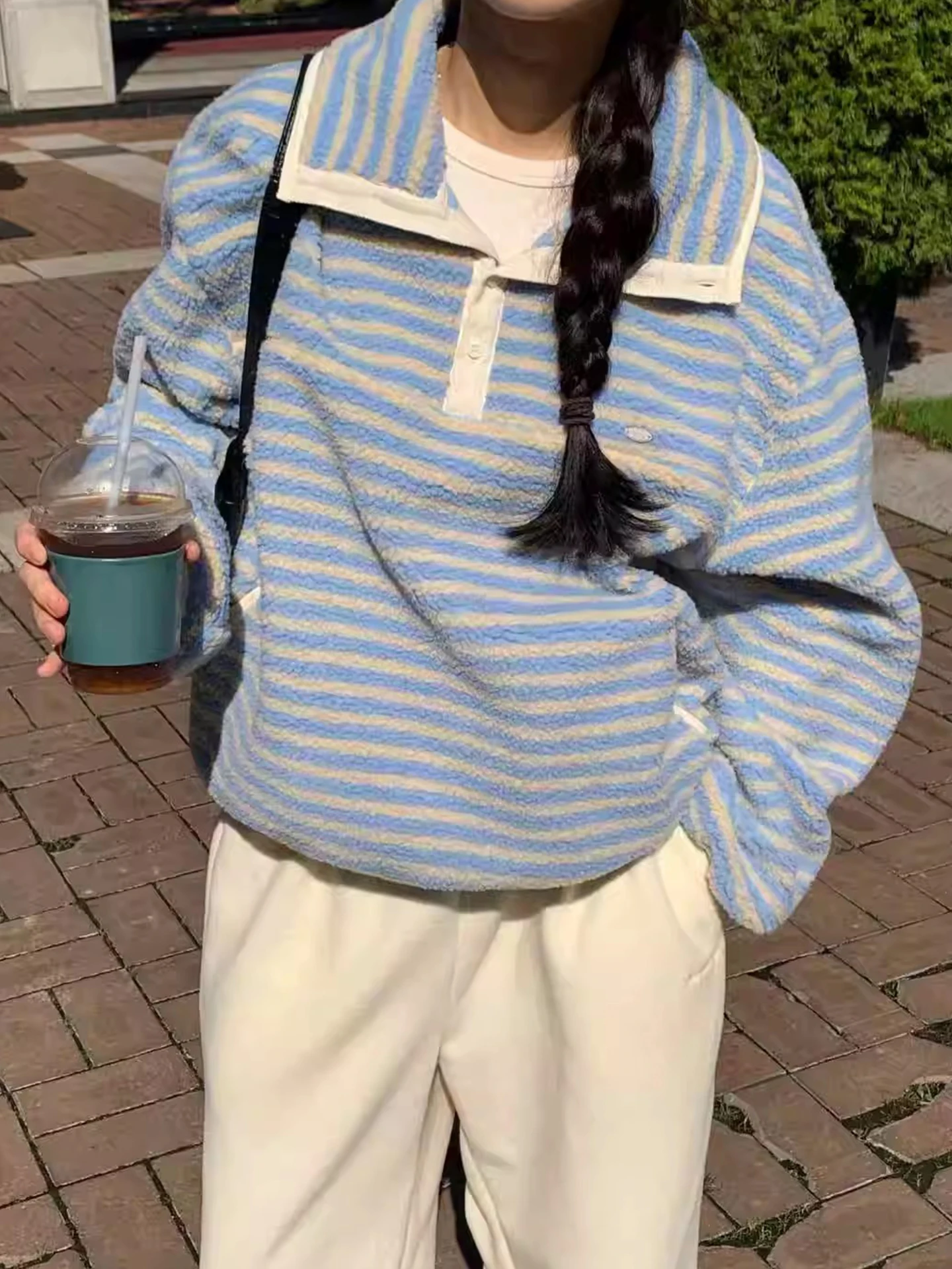 Damska bluza oversize z kapturem, kurtka w paski, kolorowy blok, nowa zimowa bluza z dużym kołnierzem, luźna góra, styl koreański, długa bluza.