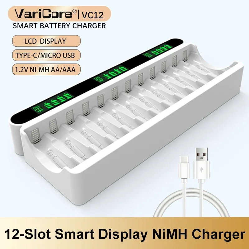 VariCore 1.2v 12 スロット充電式バッテリー充電器ニッケル水素 AA AAA ニッケル水素電池新オリジナル