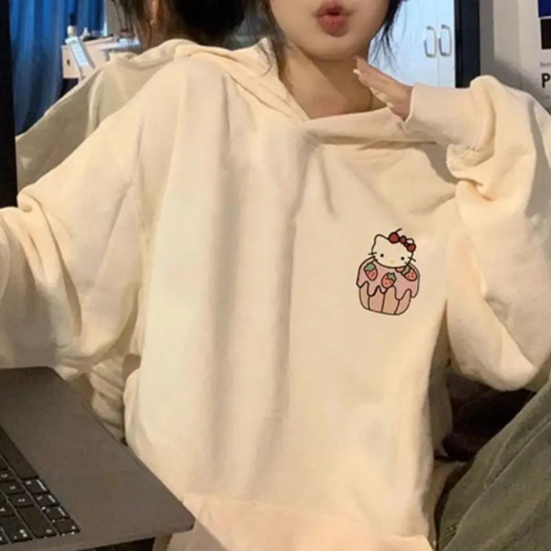 Y2K レディース スウェットシャツ かわいい キティ猫柄 パーカー レディース 韓国風 秋冬新作 暖かい ゆったりトップス