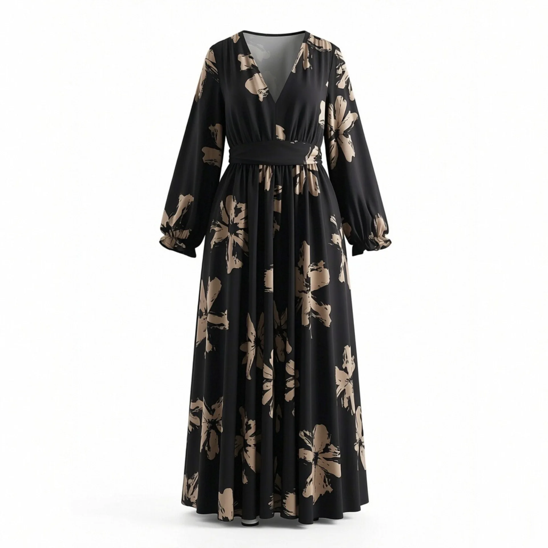 

Withered Fashionable Temperament Slimming Print V-neck Waist Cinching Dress Elegant Party Dresses Vestidos Women's Dress
