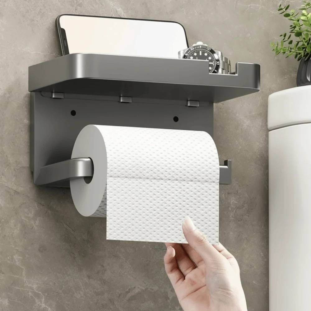 Plastic Toilet Paper Holder No Drilling With Shelf Toilet Organizer Rack Wall Mounted Toilet Paper Storage Box Bathroom Use
