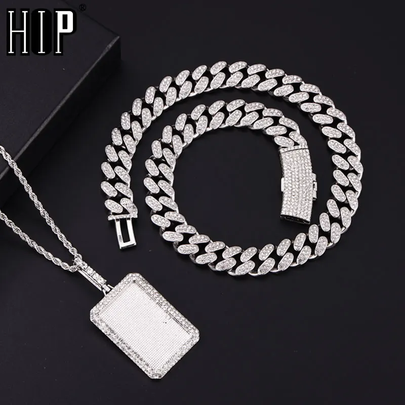 

Hip Hop Picture Necklace Personalized CZ Square Medallions Customized Photo Memory Pendant Cuban Chain ForMen Women Jewelry