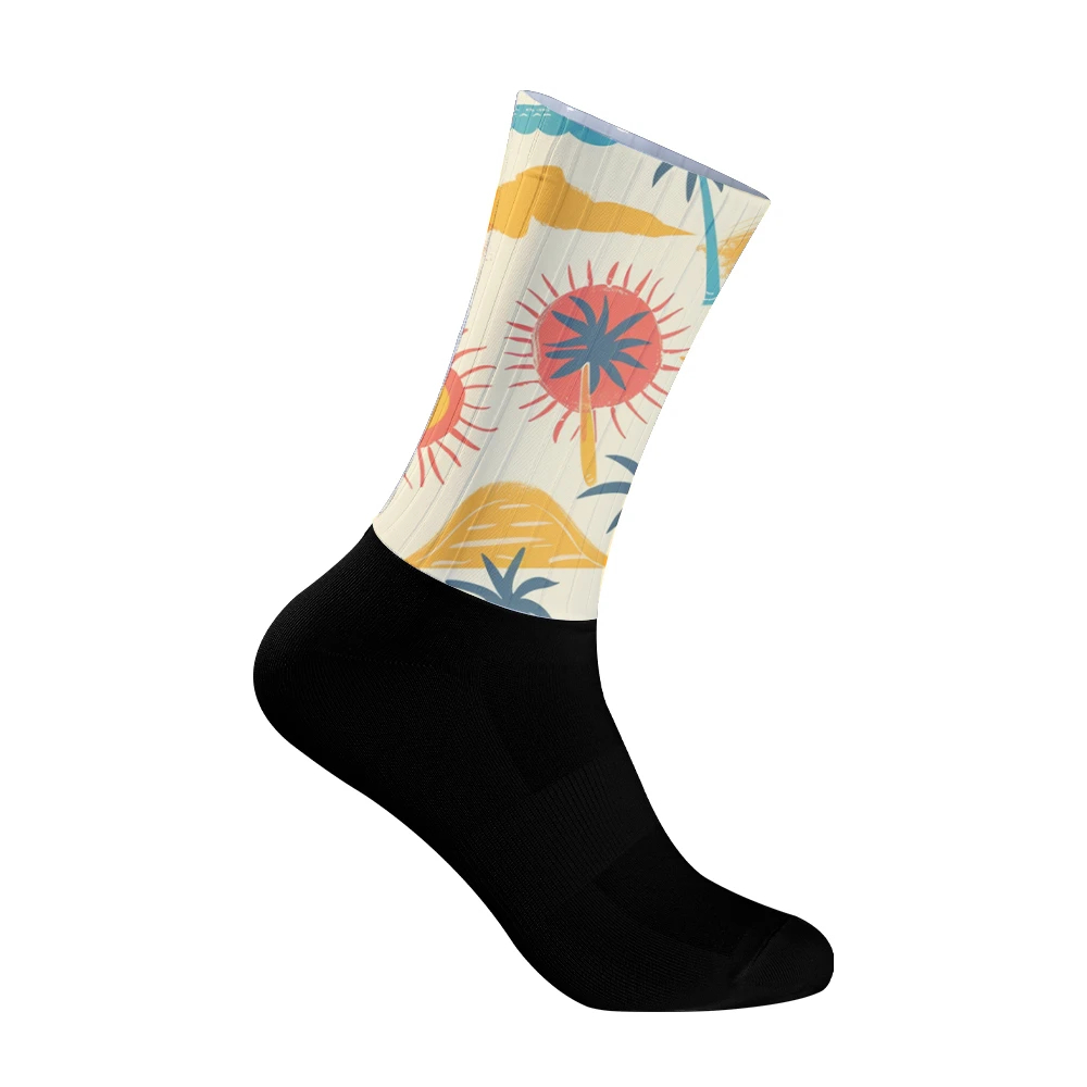 

New Tropical Print Colorblock Cycling Socks - Non - Slip Silicone, Men's Sports Running Socks