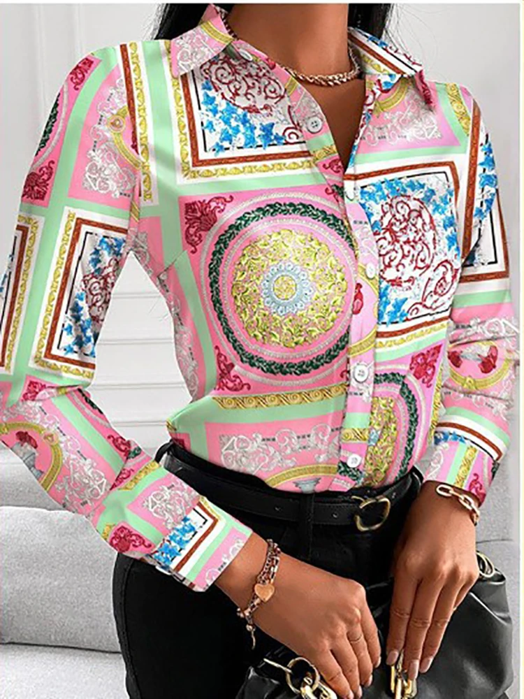 Women\'s Blouse Fashion Print Long Sleeve Tops Black Elegant Shirts & Blouses Autumn Youthful Woman Clothes 2023 New Arrivals