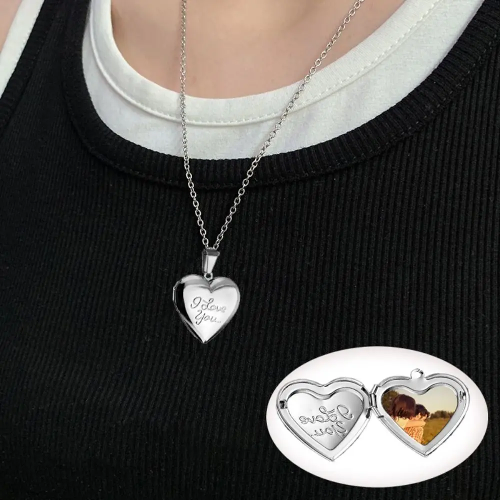 بسيطة قابلة للفتح الحب المغلف قلادة القلب الفولاذ المقاوم للصدأ قلادة سترة سلسلة سحر DIY عشاق المختنق قلادة زوجين #1