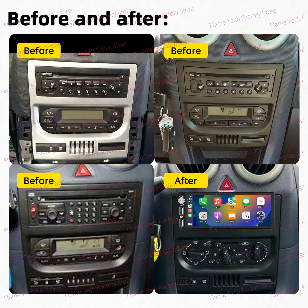 Wireless Carplay Android for Peugeot 1007 2005-2009 1 Din Car Stereo GPS Navigation Multimedia Autoradio Radio Head Unit Auto