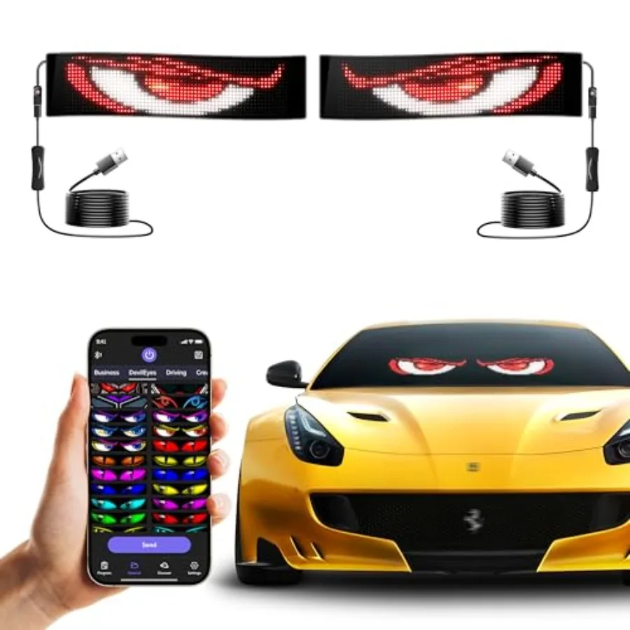 

LED Sign for Car Devil's Eyes Light for Windshield APP Control Scrolling Display Custom Sign DIY Programmable Flexible USB 5V L