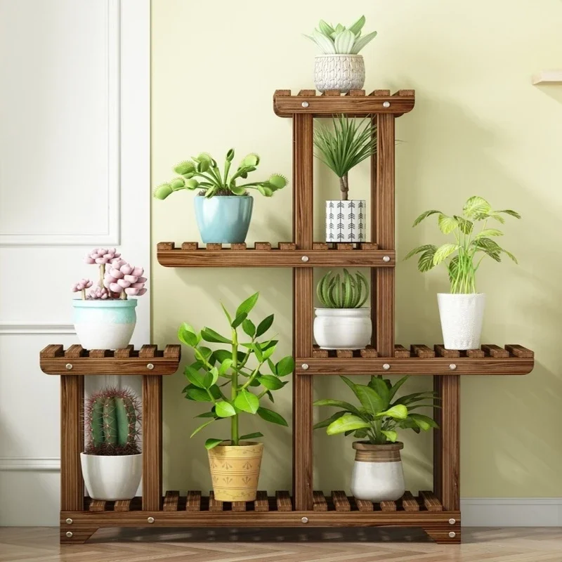 Multi-Tier Pine Wood Plant Stand Succulent Planter Display Rack Indoor Outdoor Flower Shelf 6-Tier Balcony Rack