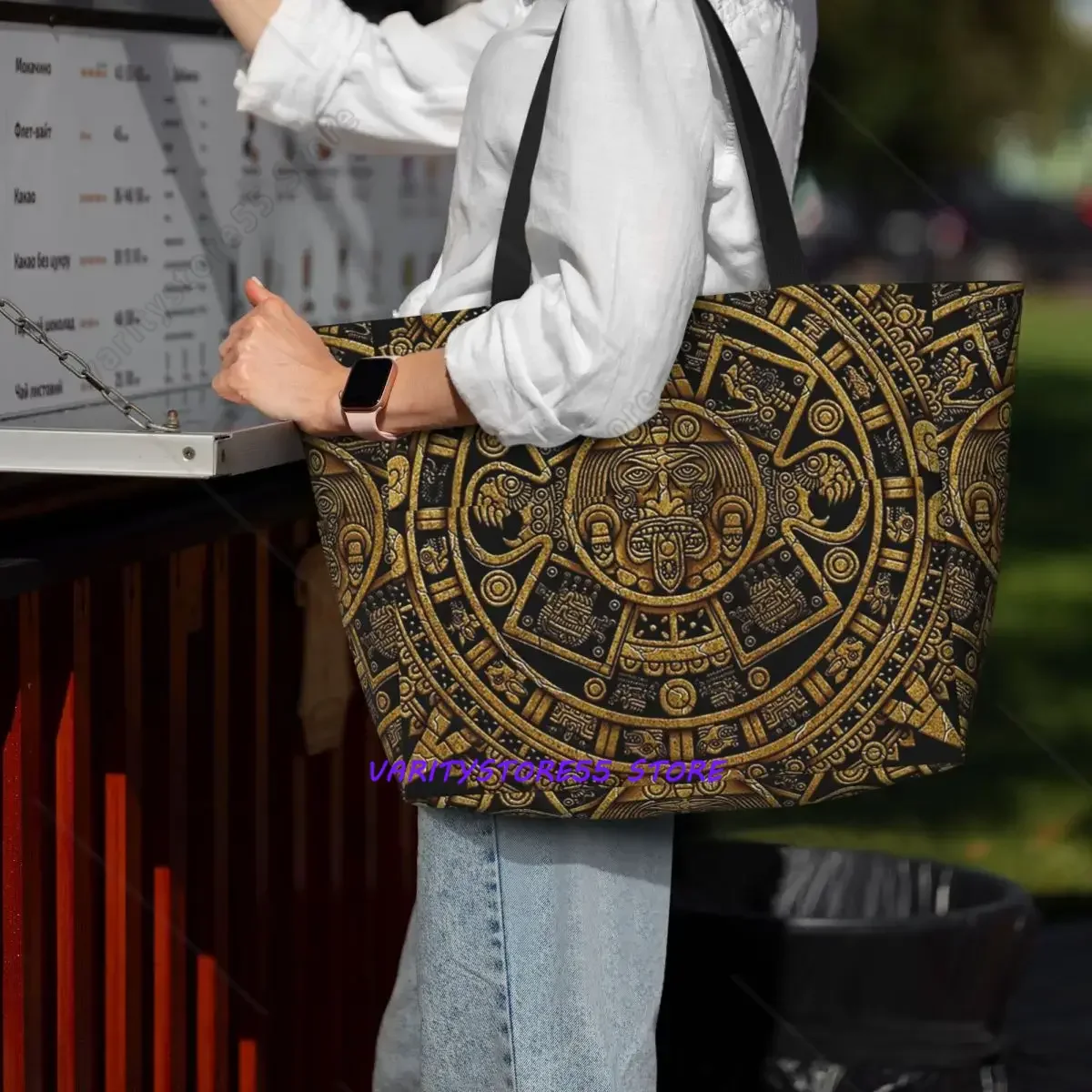 Aztec Calendar Beach Tote Bag Sport Gym Yoga Duffle Large Tote Bag Women Travel  Fitness