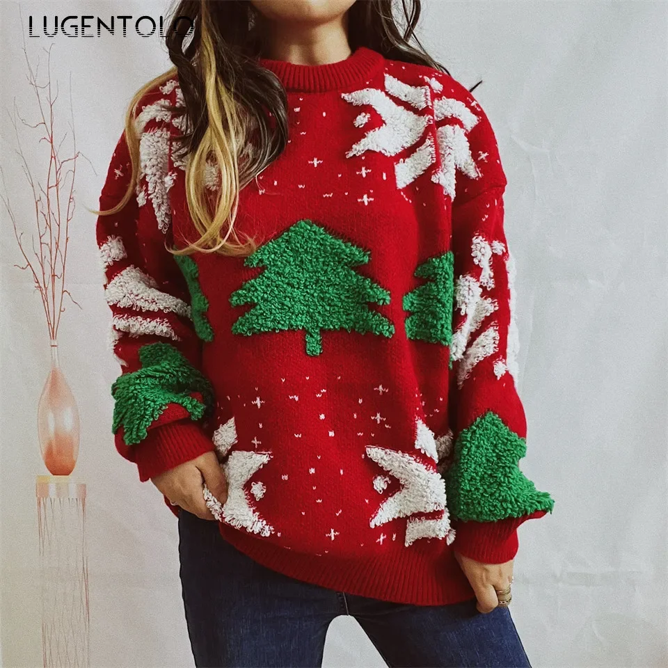 

Women Christmas Tree Sweaters Jacquard Autumn Winter Female Casual Thickened Knitted New Year Pullover Clothing