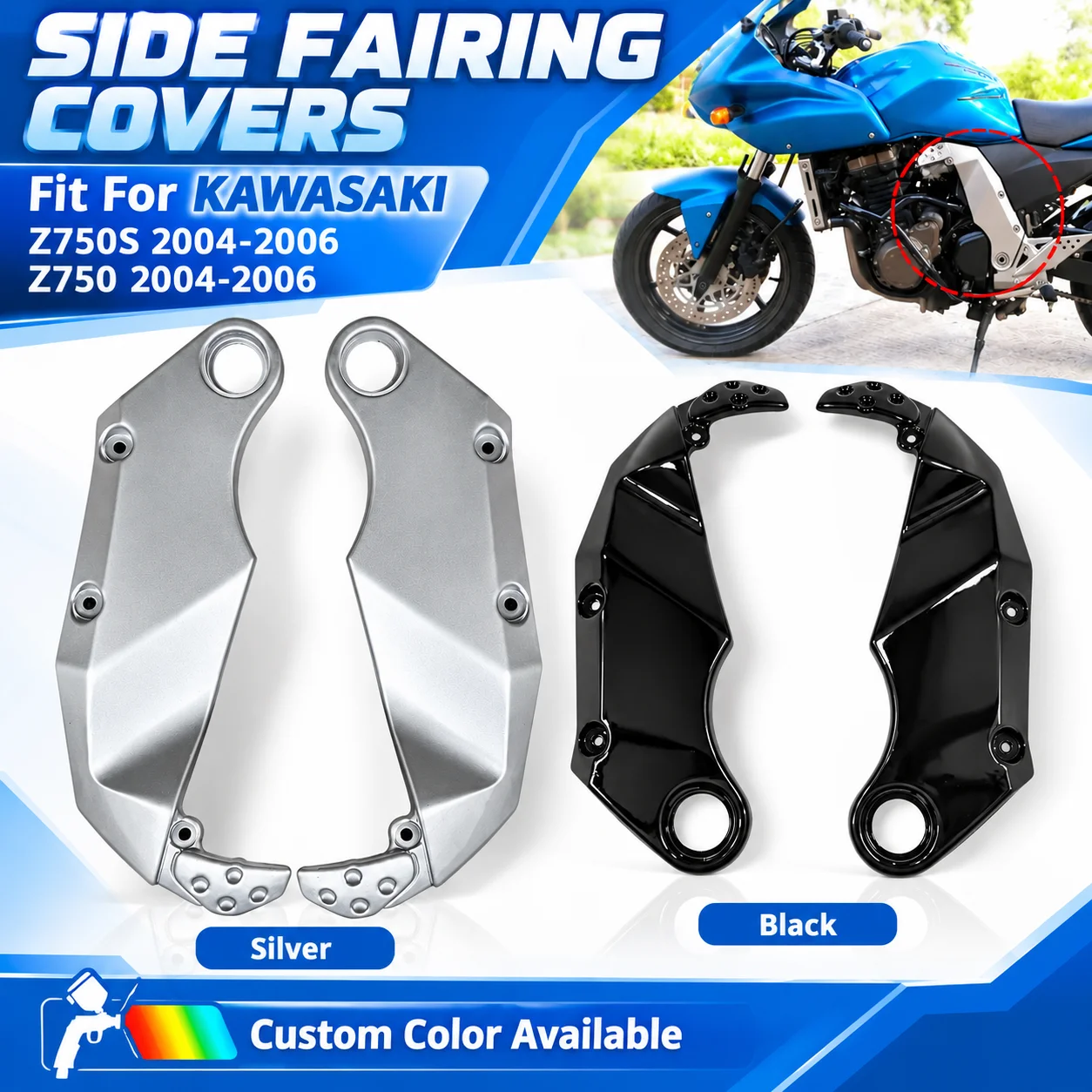 Fit For KAWASAKI Z750 Z750S 2004 - 2006 2005 Motorcycle Accessories Left Right Side Fairing Frame Cover Panel Cowl Z 750 S