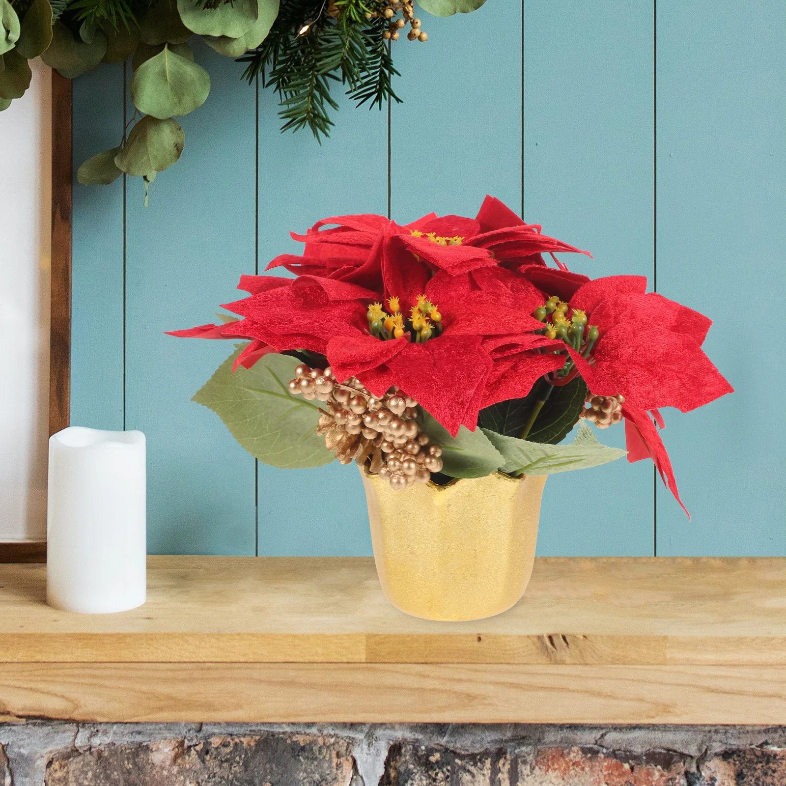

Christmas Flower Pot Fake Potted Plants Decorations Xmas Desktop Ornament Artificial Plant Adornment Festival Holiday Decor Faux
