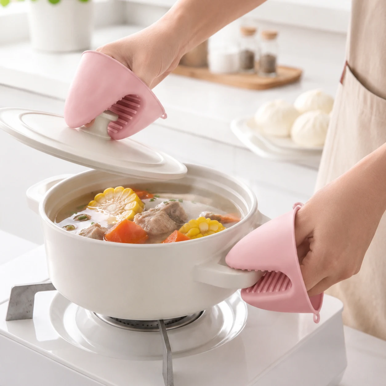 Oven Mitt Silicone - ถุงมือซิลิโคนกันความร้อน 2 ชิ้น ป้องกันการลวก สำหรับเตาอบ ไมโครเวฟ