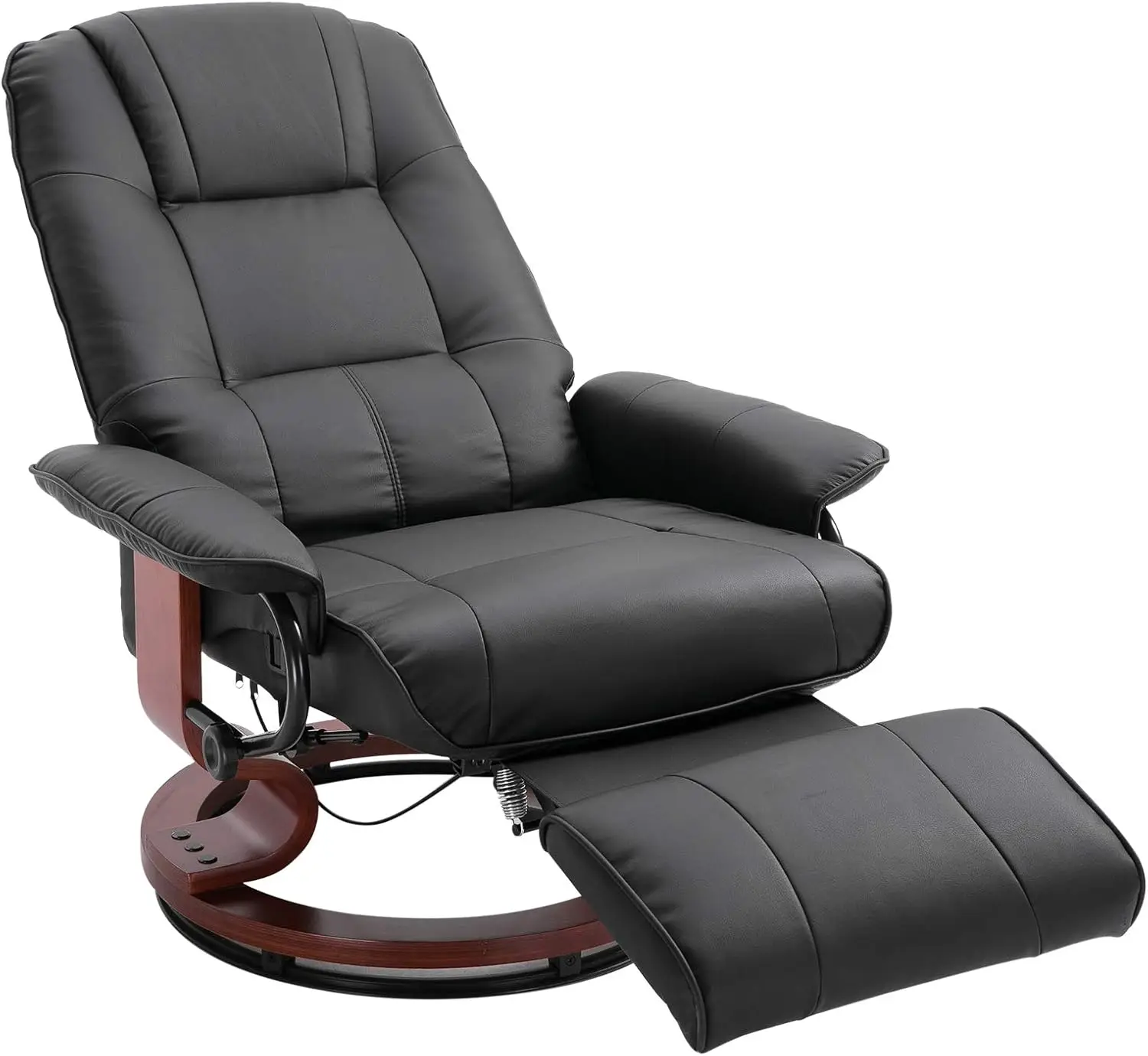 

Faux Leather Manual Recliner, Adjustable Swivel Lounge Chair with Footrest, Armrest and Wrapped Wood Base for Living Room