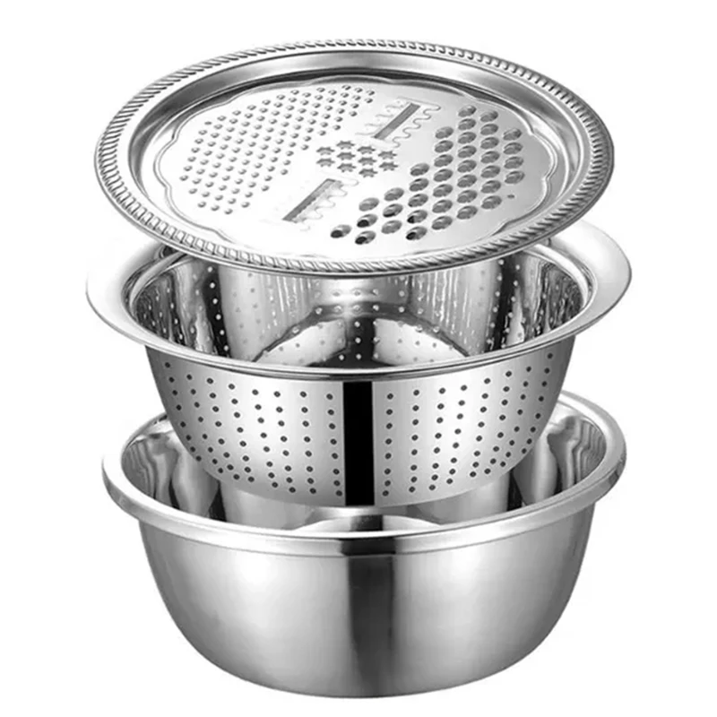 

Multifunctional Kitchen Grater Set With Stainless Steel Drain Basin For Cheese, Vegetables, Fruits, Salad Preparation-A03I