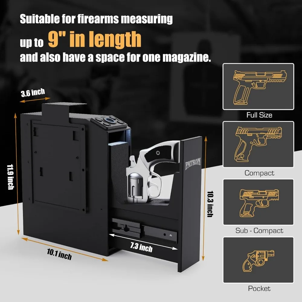 Biometric Slider Gun Safe for Handgun,Hidden Fingerprint Gun Safe Box for Home Nightstand Desk Bedside,Wall Mounted Lock Quickly