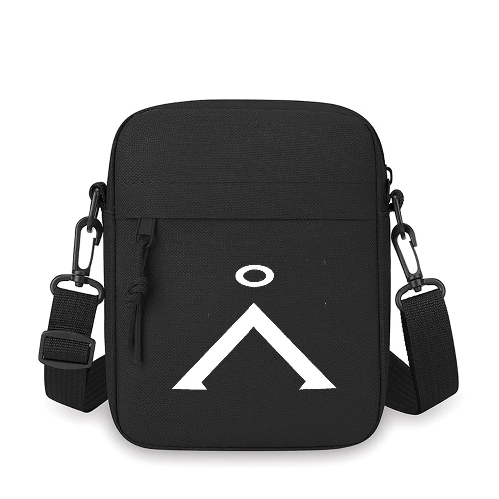 Halo above angled white shape Men Crossbody Bag Single Shoulder Women Cartoon Anime Film Printing Design Unisex