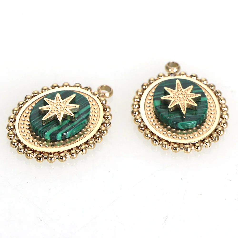 1Pcs 20x14MM Golden Plating Stainless Steel Pendants Charms With Natural Stone Setting And Star For Diy Jewelry Making