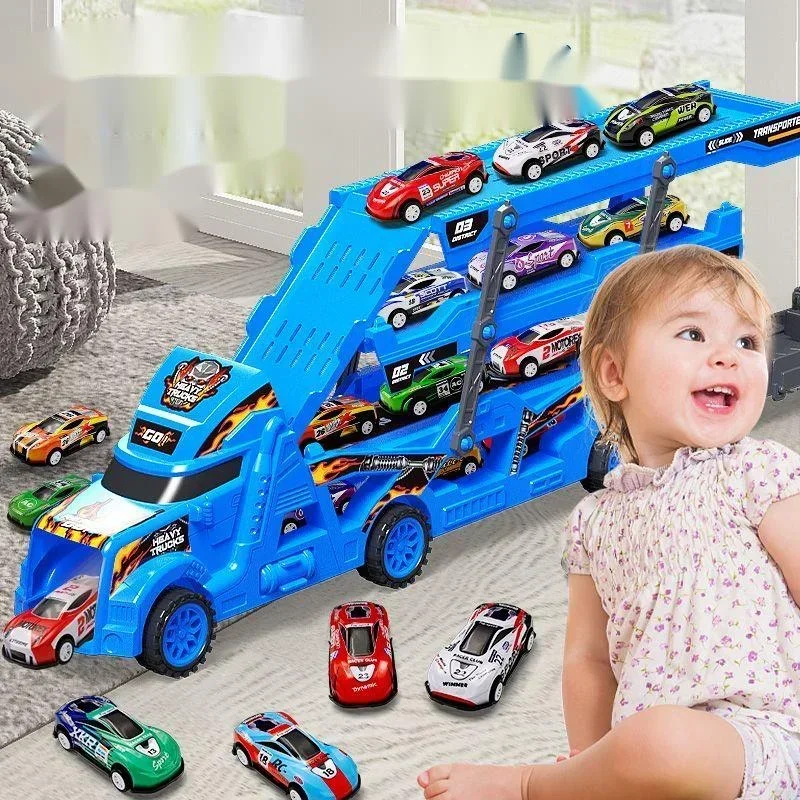 Camión grande para chico, transportador de de deformación, modelos de juguetes de coche, modelo educativo, pista plegable, vehículo de carreras, regalo de cumpleaños para niños y niñas