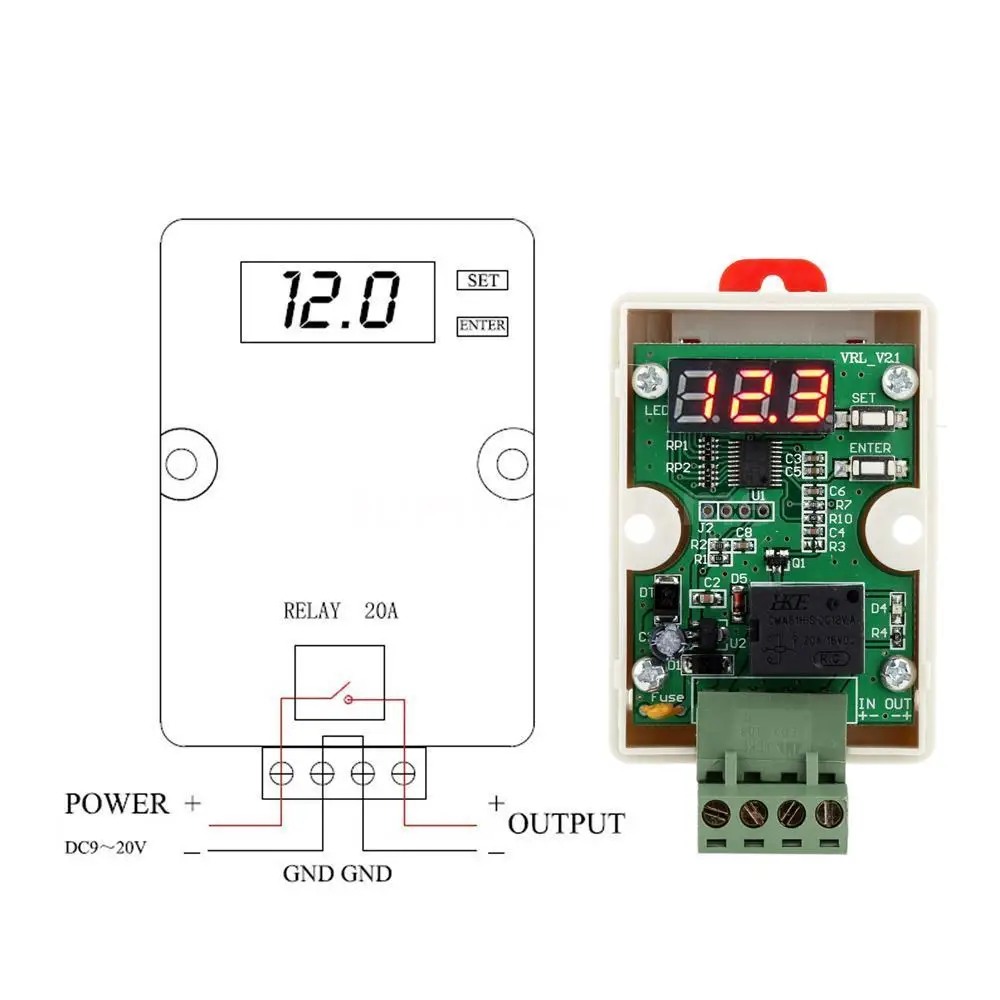 DC 12V 20A Car Battery Voltage Protection Controller Power on/off Switch Voltage Time Delay Adjustable Switch