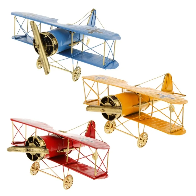 1Pc Vintage Metal Airplane Model Biplane Aircraft for Home Livingroom Decor Children Boys Preschoolers Outdoor Fun Toys